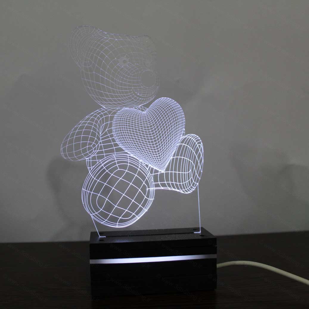 چراغ خواب سه بعدی خرس و قلب