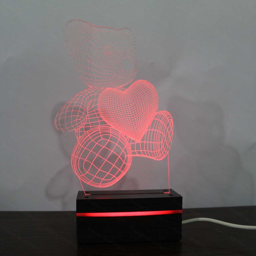 چراغ خواب سه بعدی خرس و قلب - Image 3