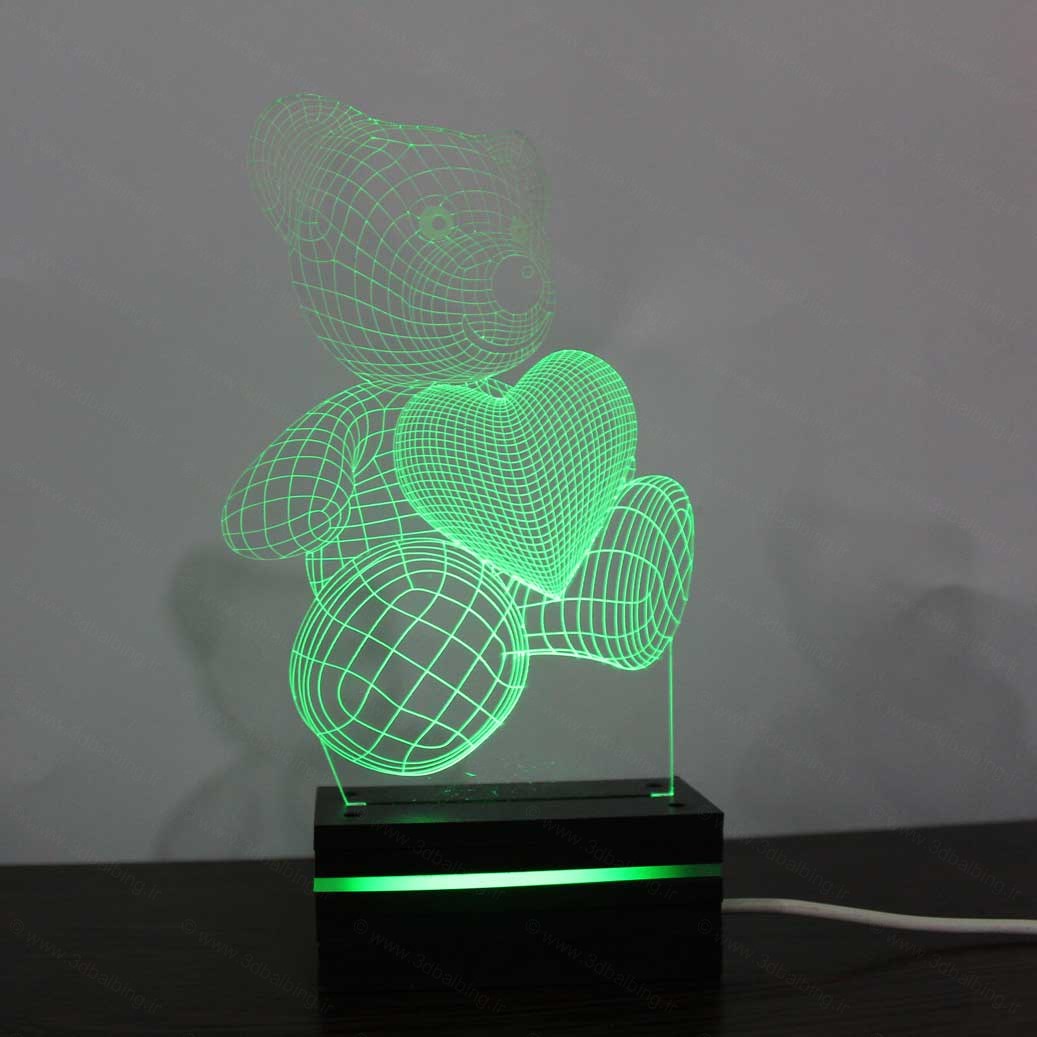 چراغ خواب سه بعدی خرس و قلب